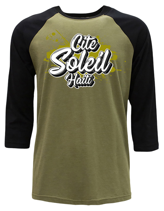 Cite Soleil, Haiti. Unisex CVC Three-Quarter Sleeve Raglan Baseball T-Shirt