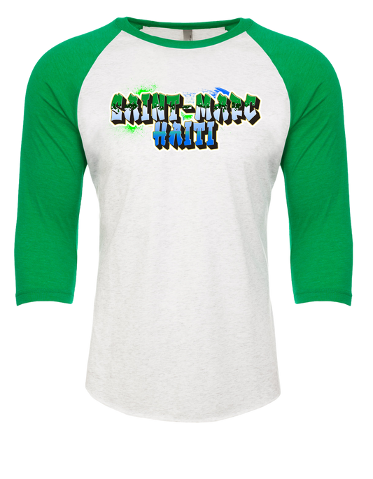 Saint-Marc, Haiti. Unisex CVC Three-Quarter Sleeve Raglan Baseball T-Shirt